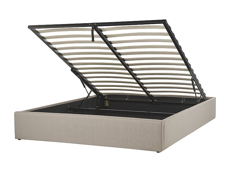 Polsterbett beige mit hochklappbarem Lattenrost 160x200 cm Bettkasten Dinan