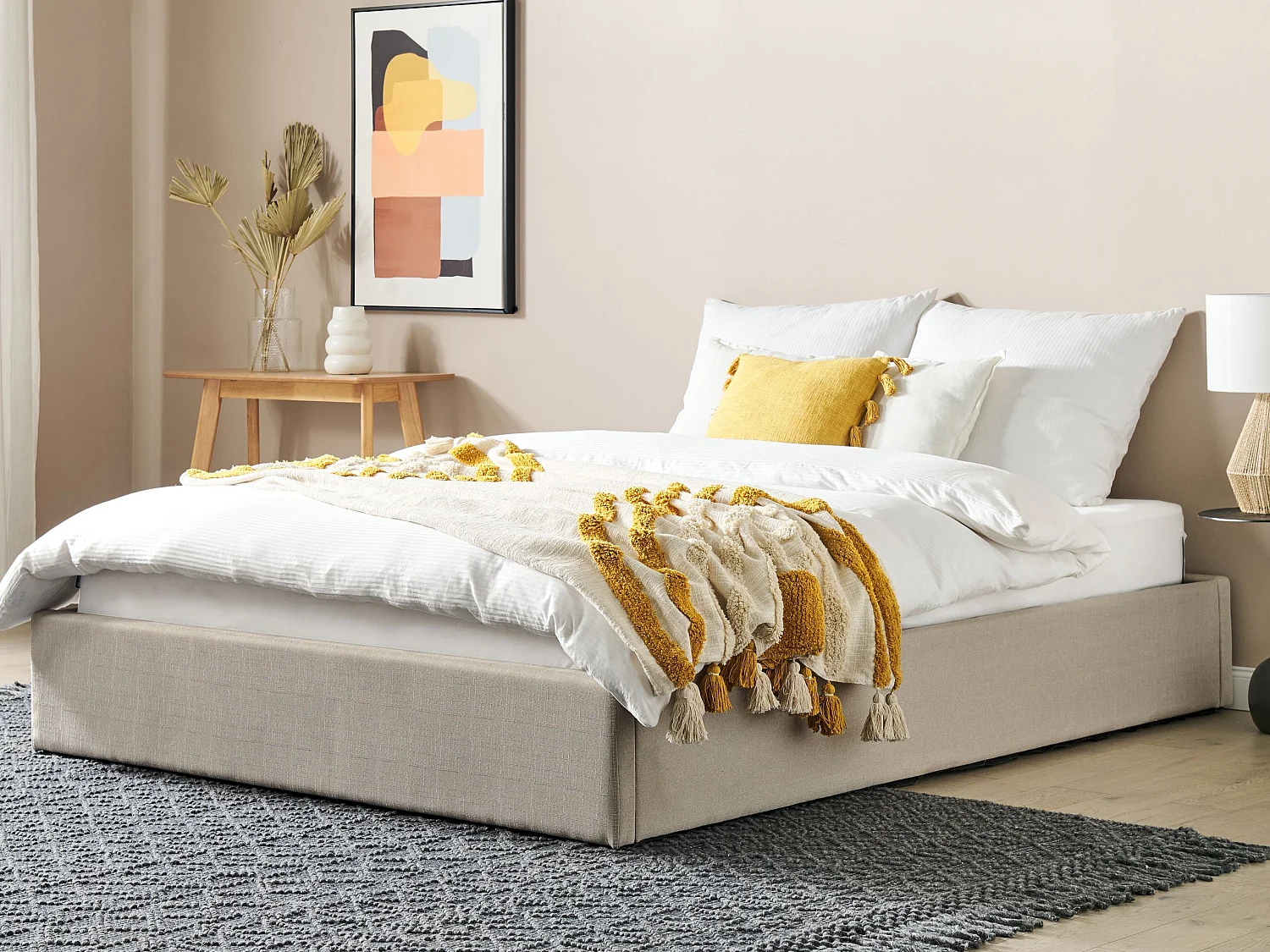 Lit ottoman Tissu DINAN 160 x 200 cm Beige