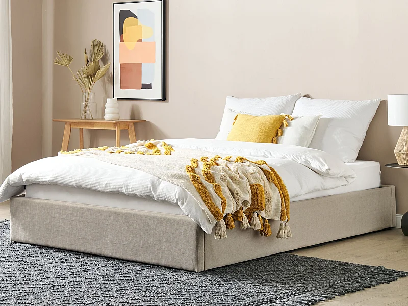 Letto con ottomano Tessuto DINAN 160 x 200 cm Beige
