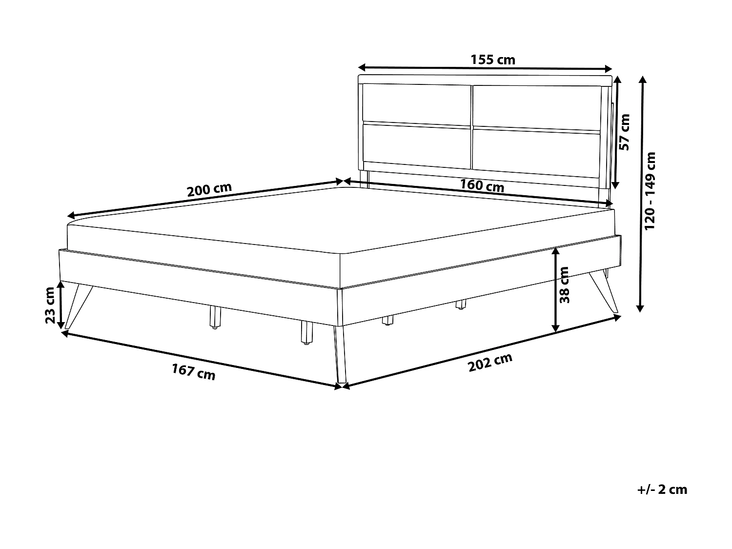 Bett Holzoptik dunkelbraun / grau mit Lattenrost 160x200cm hohes Kopfteil Poissy