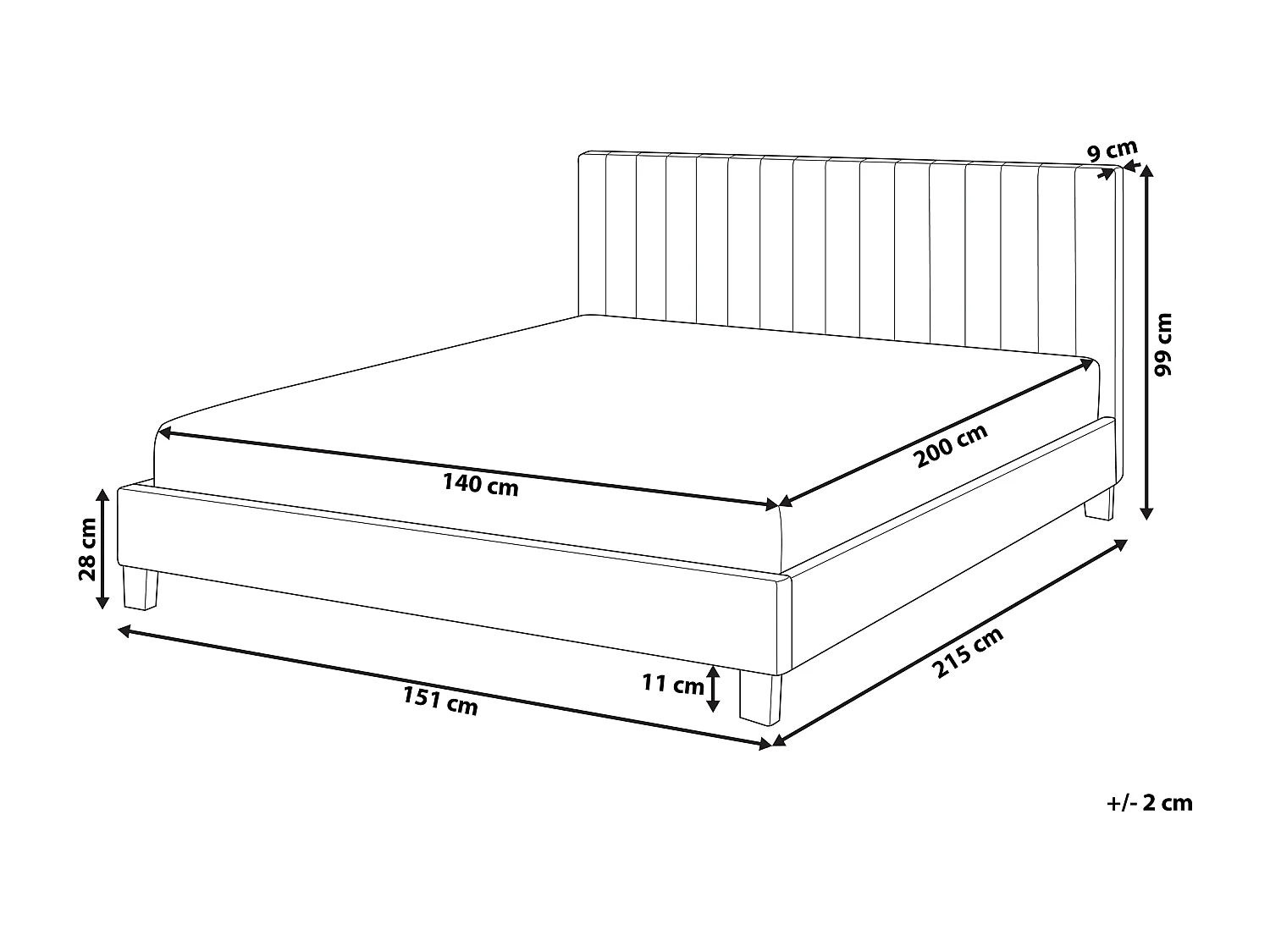 Lit avec sommier Tissu POITIERS 140 x 200 cm Gris clair
