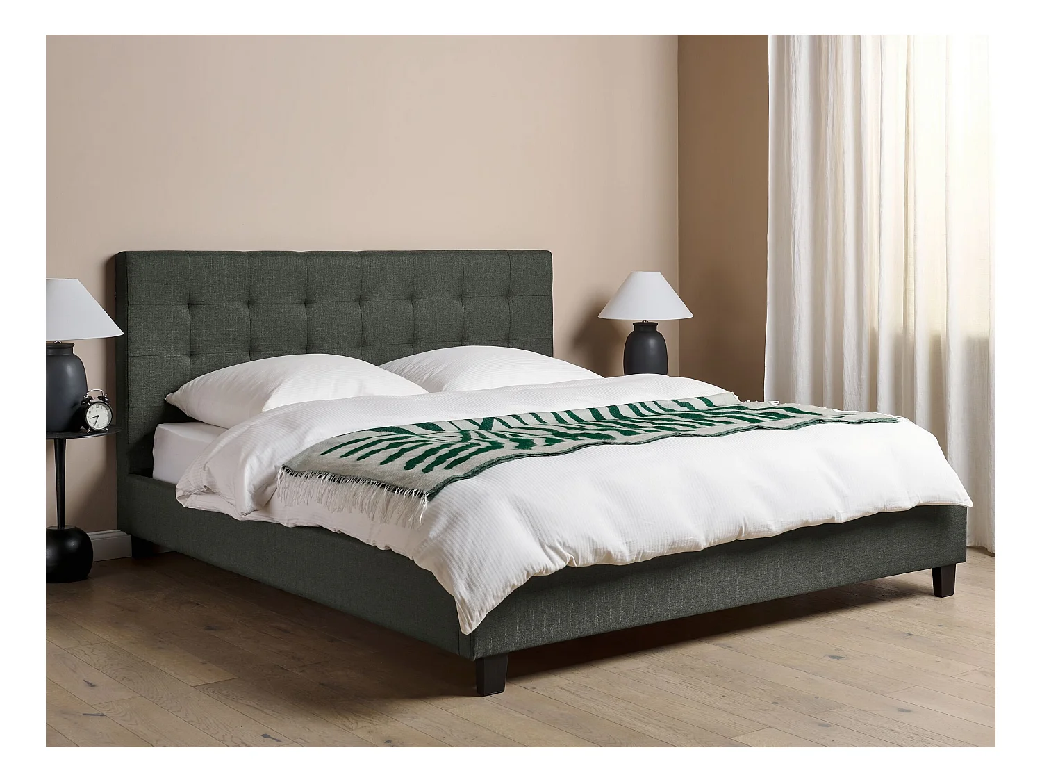 Cama Tecido ROCHELLE 180 x 200 cm Cinzento escuro