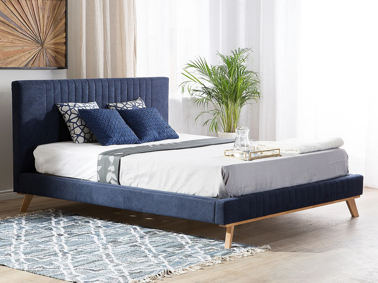 Lit avec sommier Tissu chenille TALENCE 160 x 200 cm Bleu foncé