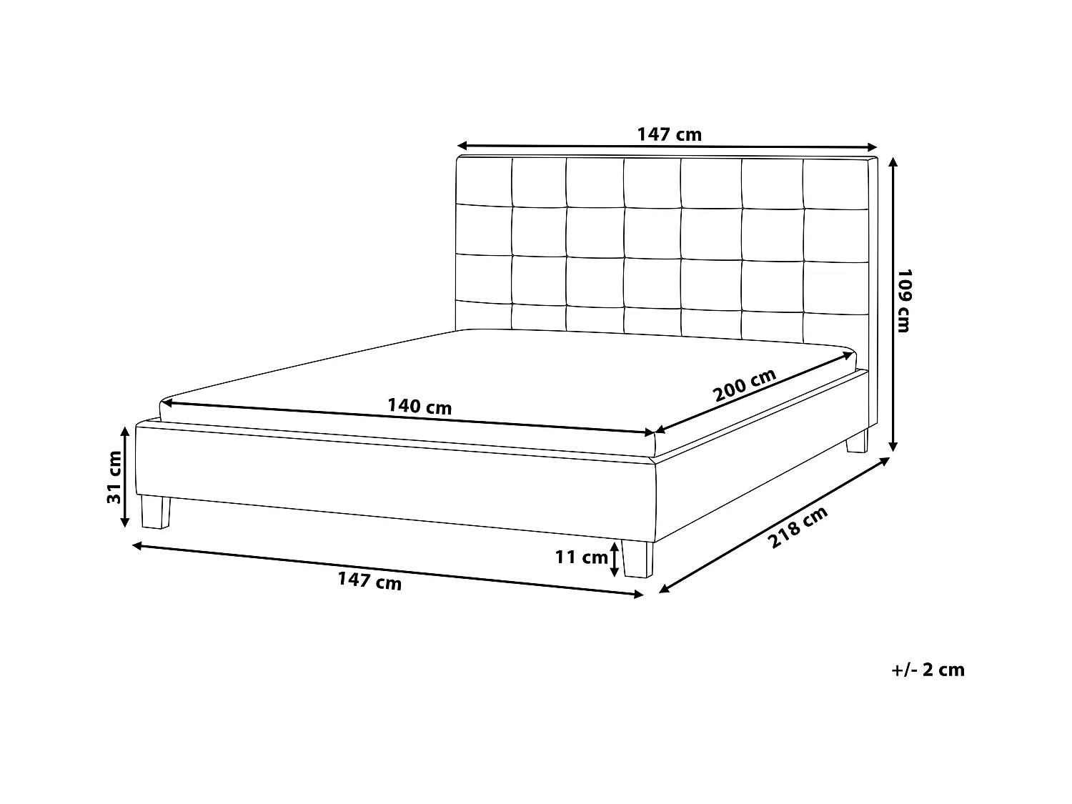 Bett Polsterbezug in Hellgrau mit Lattenrost 140 x 200 cm La Rochelle