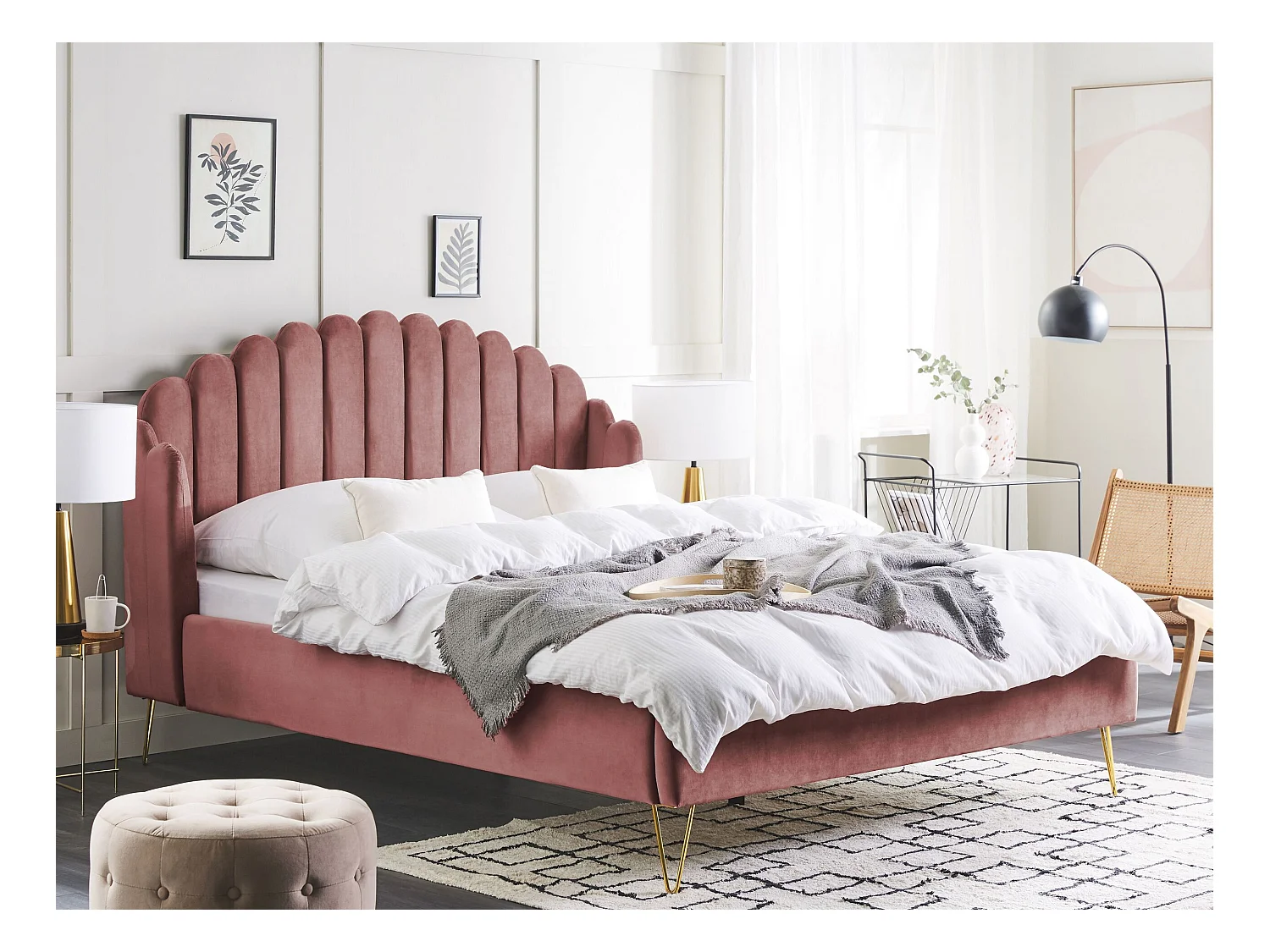 Bed Fluweel AMBILLOU 160 x 200 cm Roze