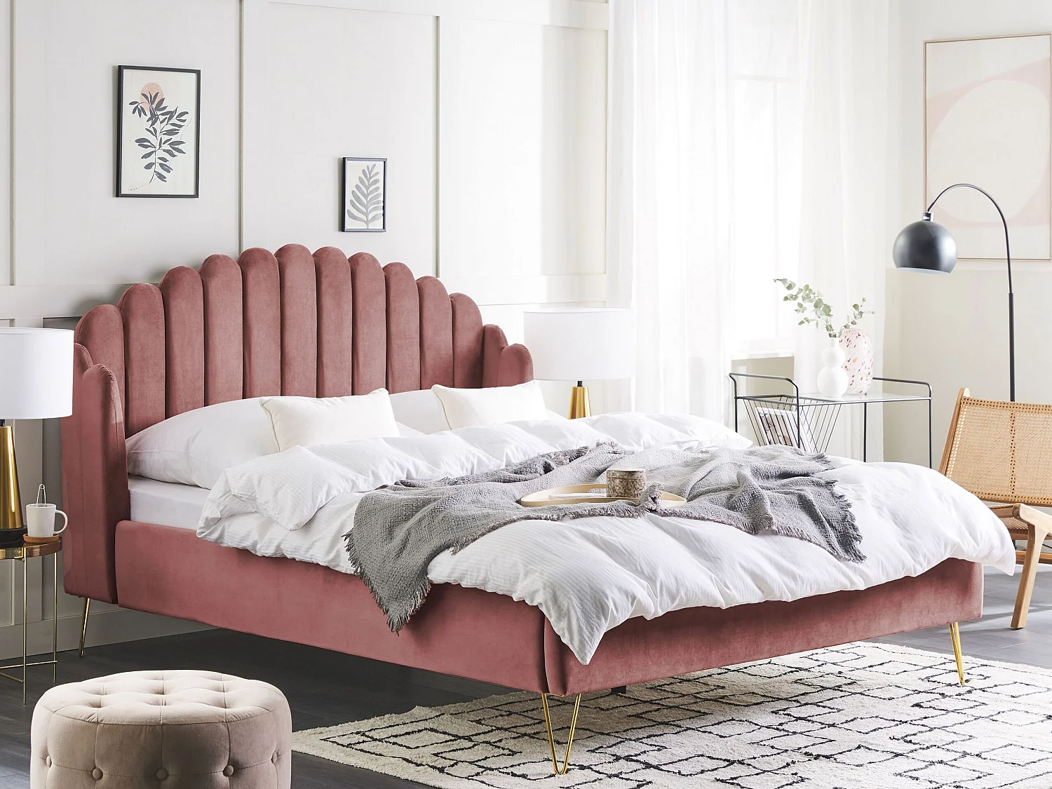 Lit avec sommier Velours AMBILLOU 160 x 200 cm Rose
