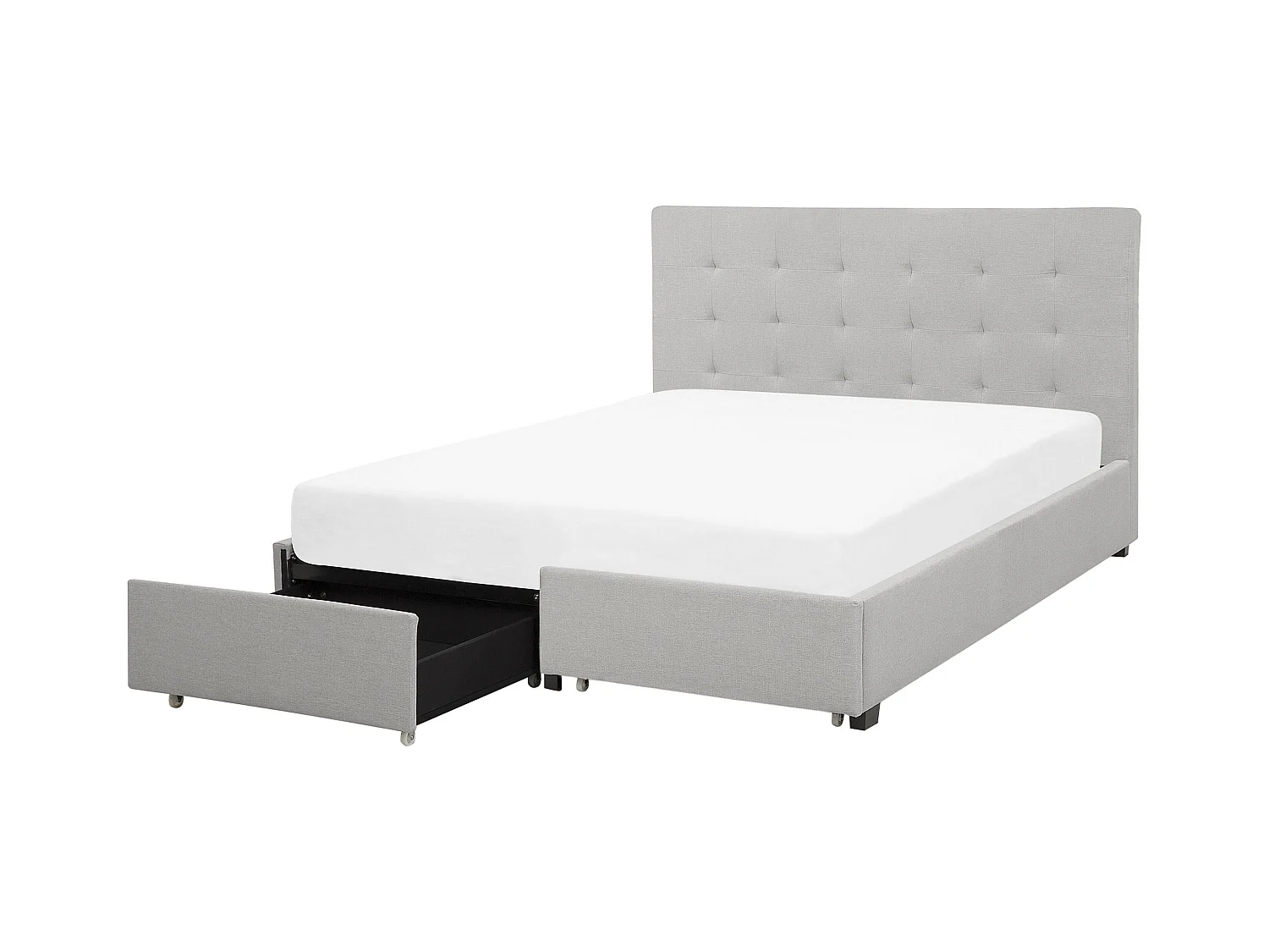 Lit avec tiroirs de rangement Tissu LA ROCHELLE 140 x 200 cm Gris clair