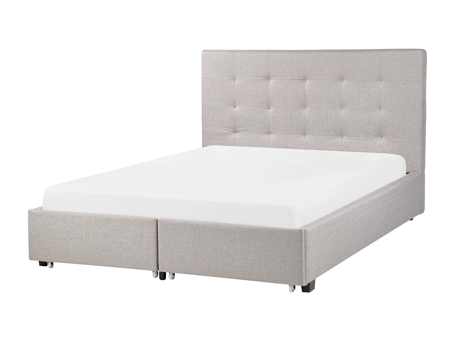 Lit avec tiroirs de rangement Tissu LA ROCHELLE 140 x 200 cm Gris clair