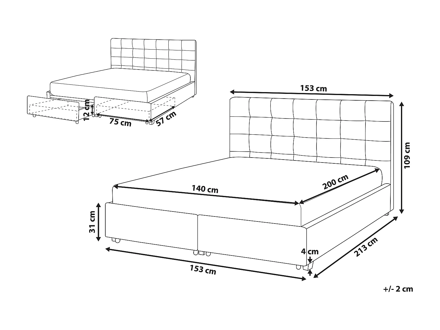 Bed met opbergladen Stof LA ROCHELLE 140 x 200 cm Lichtgrijs