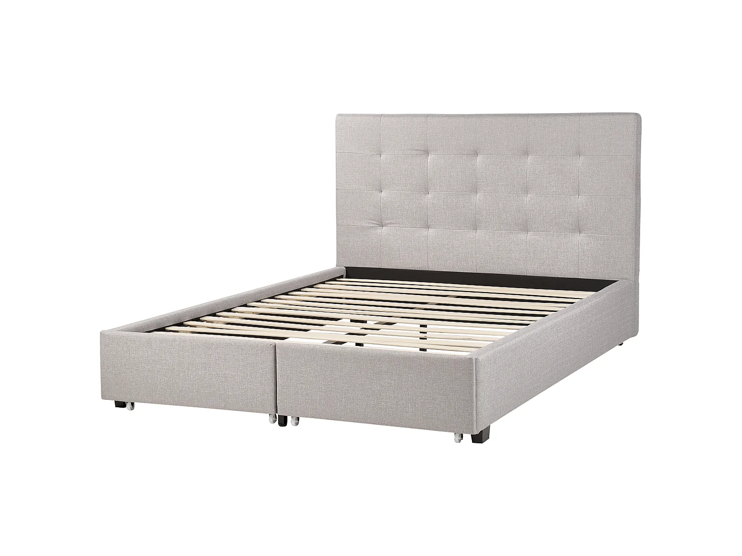 Lit avec tiroirs de rangement Tissu LA ROCHELLE 140 x 200 cm Gris clair