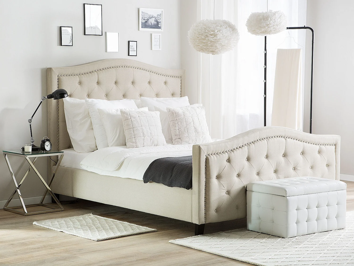 Lit avec sommier Tissu AUREL 160 x 200 cm Beige
