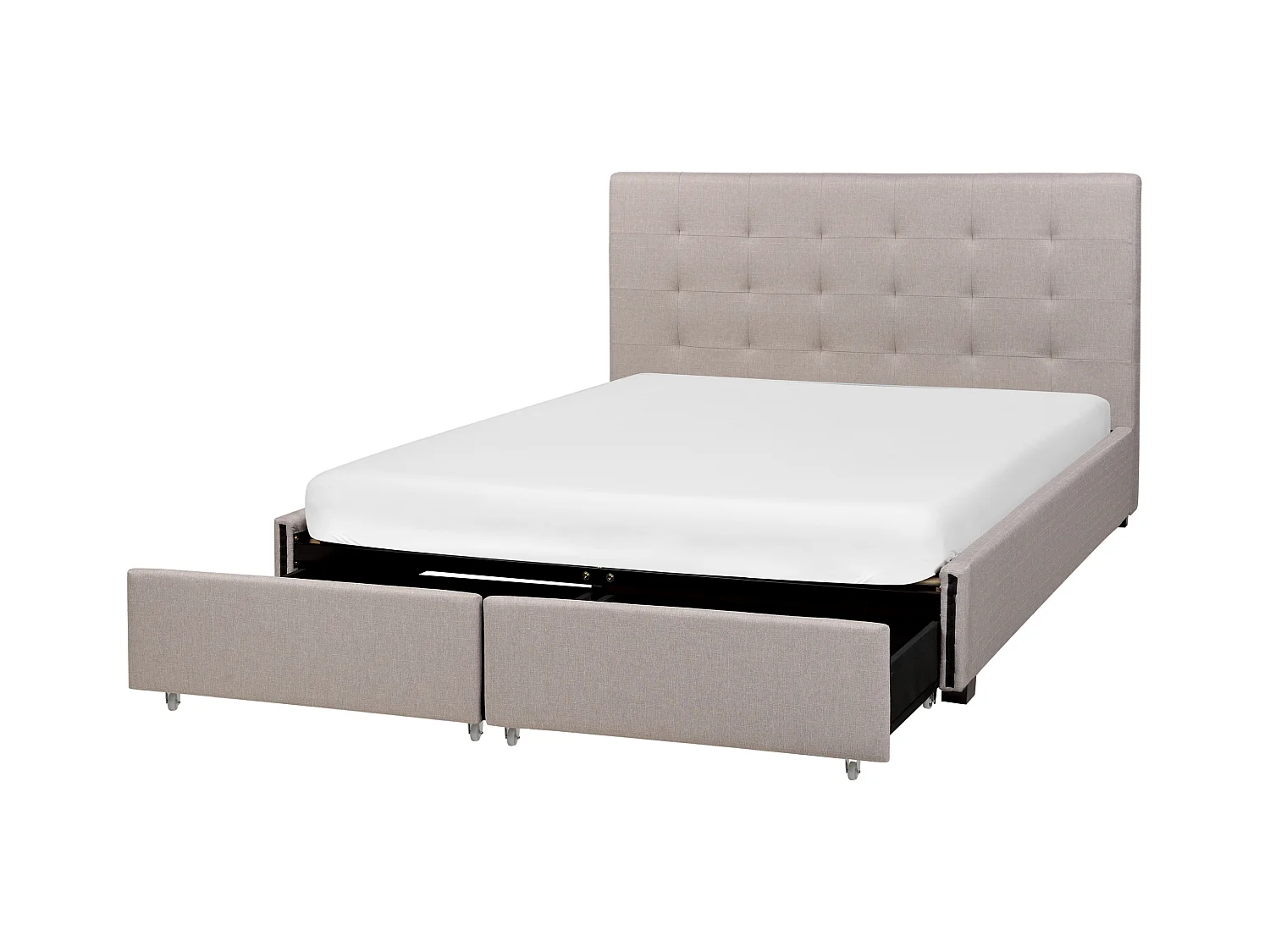 Lit avec tiroirs de rangement Tissu LA ROCHELLE 160 x 200 cm Gris clair