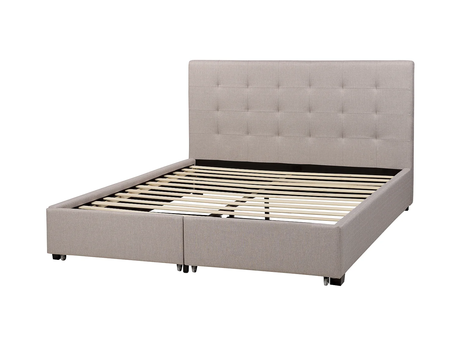 Lit avec tiroirs de rangement Tissu LA ROCHELLE 160 x 200 cm Gris clair