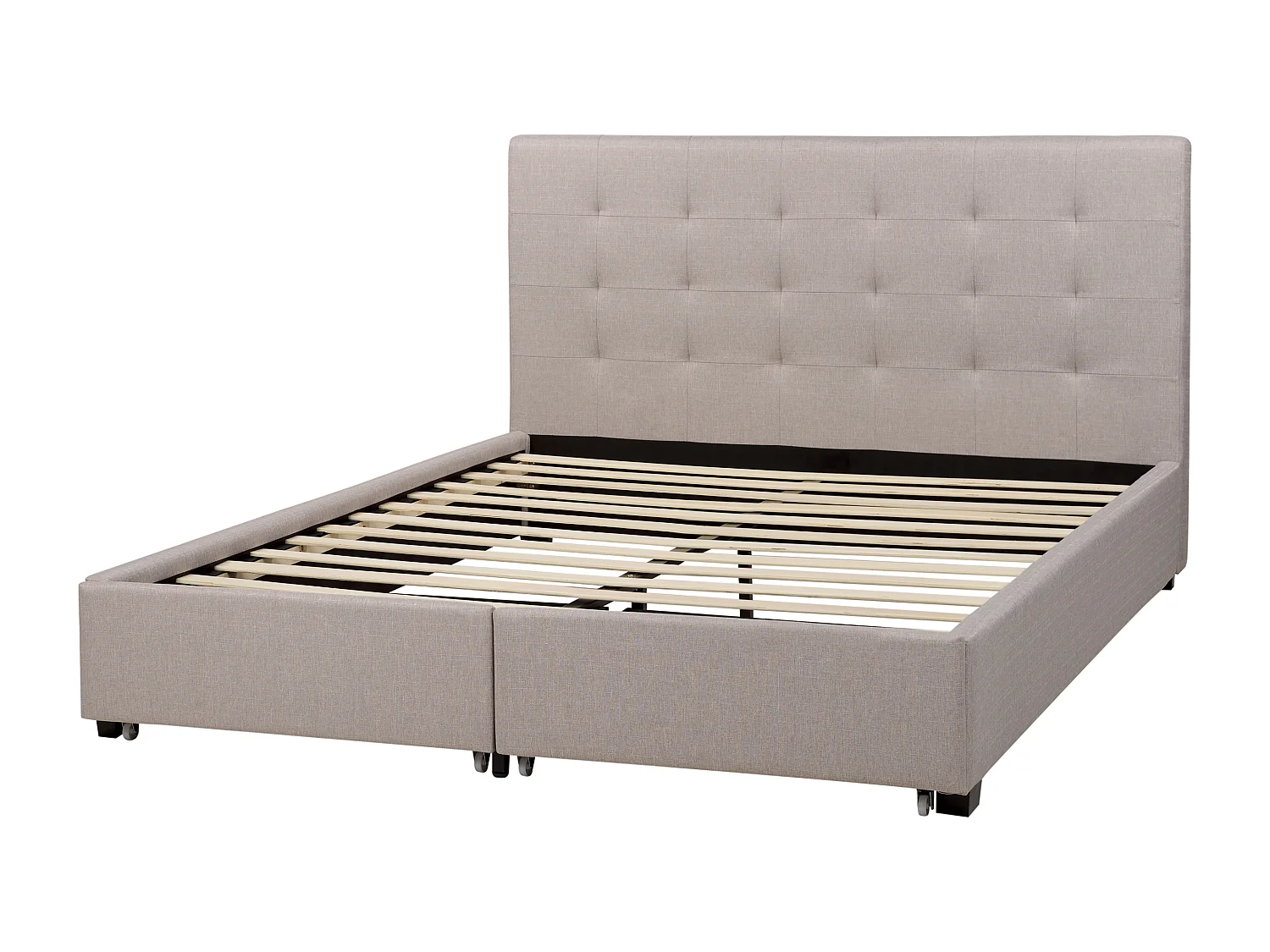 Lit avec tiroirs de rangement Tissu LA ROCHELLE 160 x 200 cm Gris clair