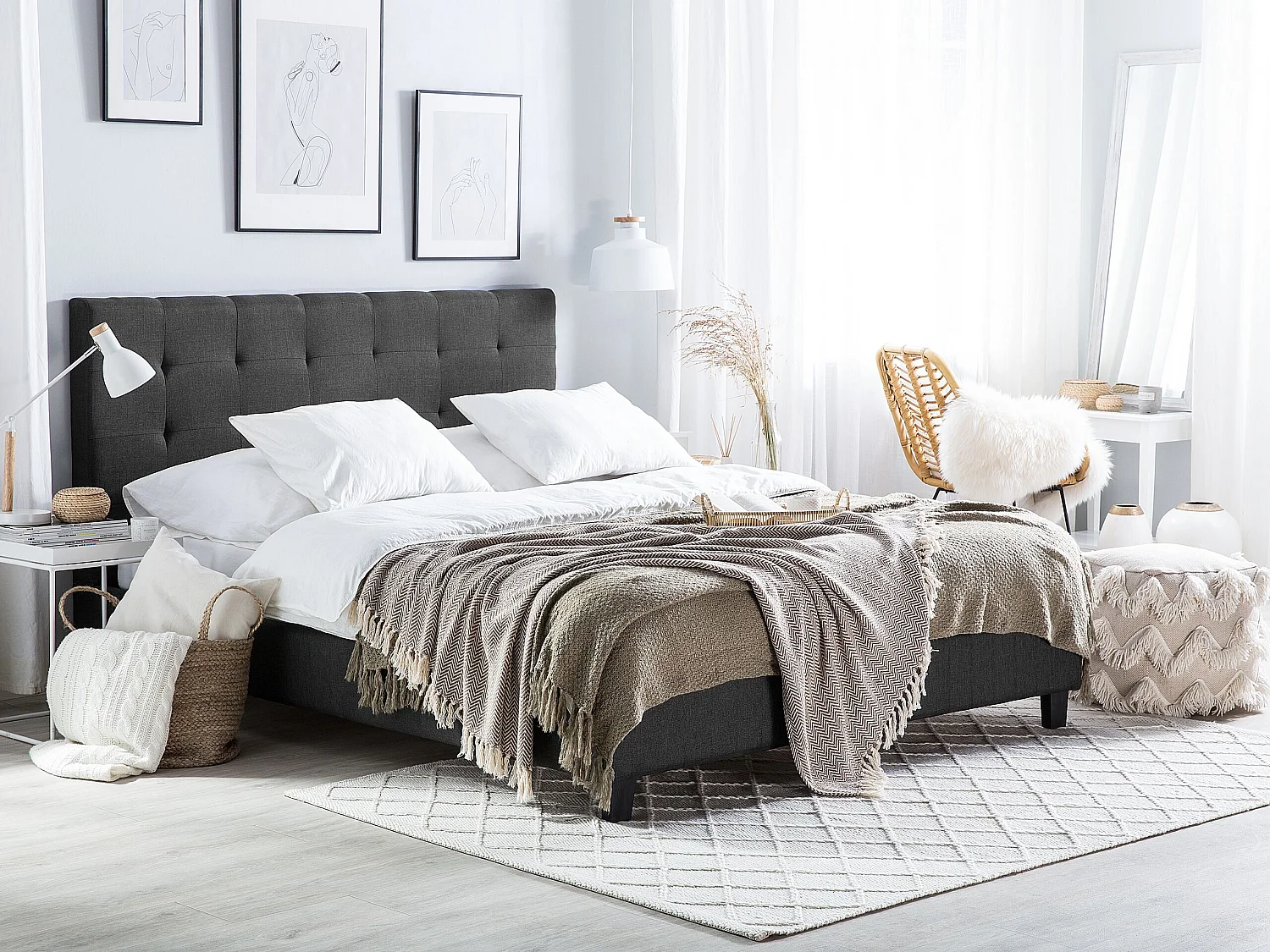 Lit avec sommier Tissu LA ROCHELLE 160 x 200 cm Gris foncé