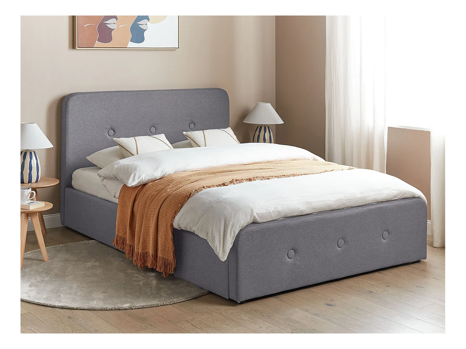 Cama con almacenaje Tela RENNES 140 x 200 cm Gris oscuro