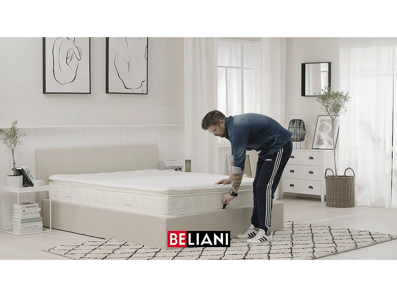 Letto con ottomano Tessuto RENNES 140 x 200 cm Grigio scuro