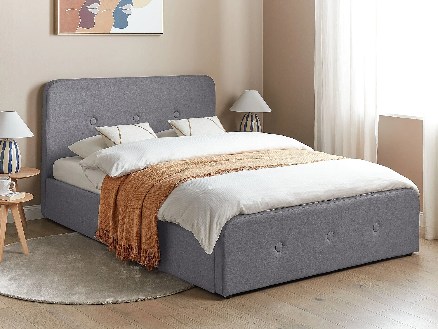 Letto con ottomano Tessuto RENNES 140 x 200 cm Grigio scuro