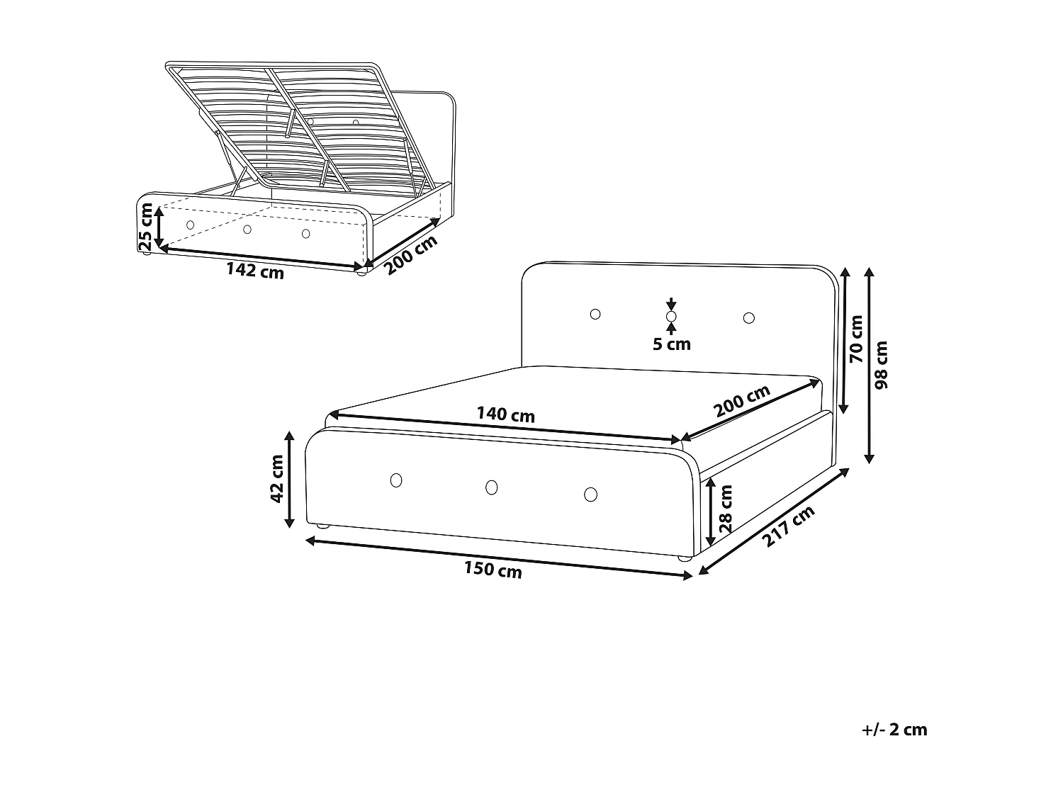 Bed met opbergruimte Stof RENNES 140 x 200 cm Donkergrijs