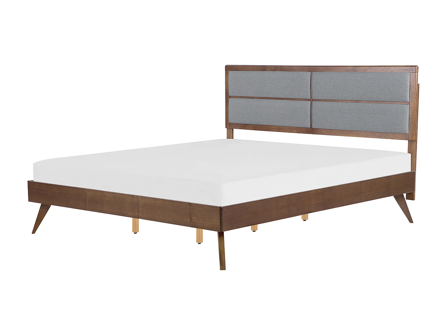 Bett Holzoptik dunkelbraun / grau mit Lattenrost 160x200cm hohes Kopfteil Poissy