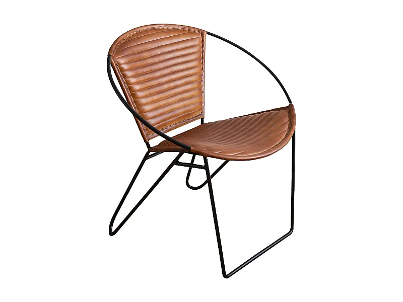 Sillón de cuero marrón Jaya con estructura de metal negro - Confort y elegancia para tu salón