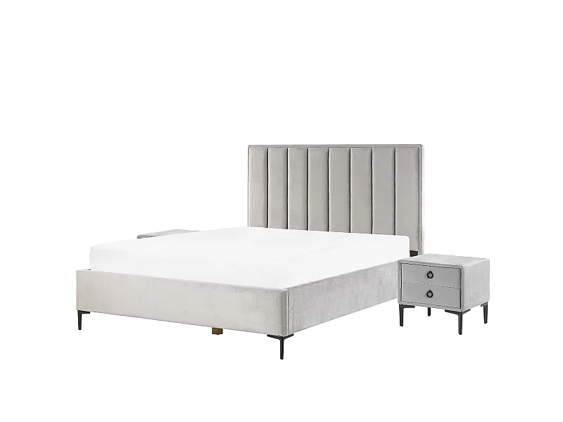 Ensemble de chambre Velours SEZANNE 160 x 200 cm Gris clair