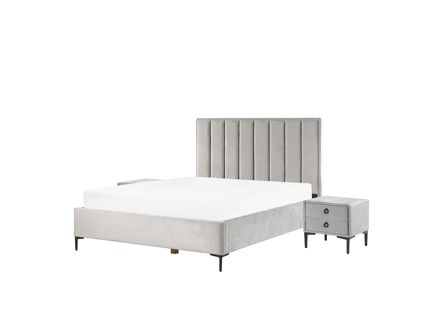 Schlafzimmer Set Bett grau mit Nachttisch Lattenrost 160x200 cm Sezanne