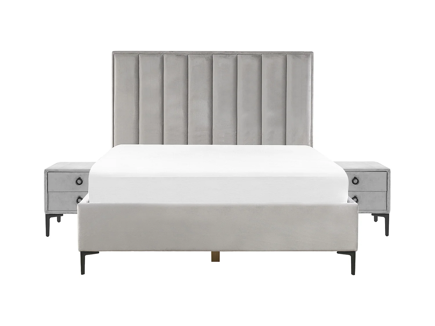 Schlafzimmer Set Bett grau mit Nachttisch Lattenrost 160x200 cm Sezanne