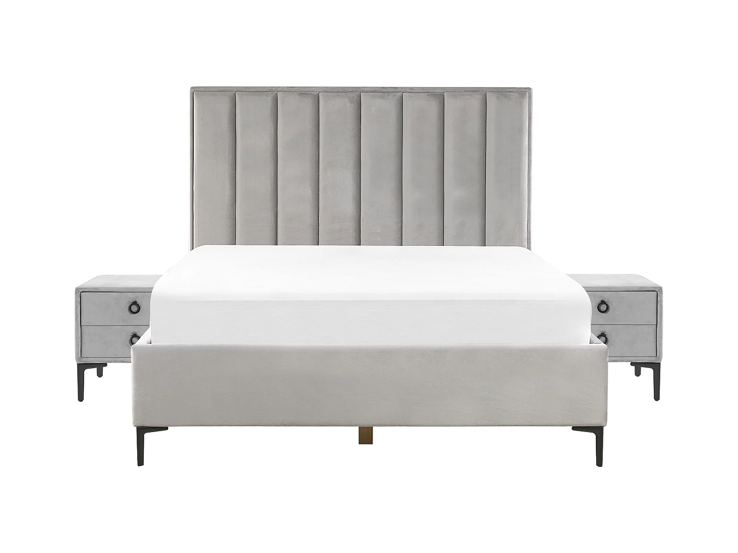 Schlafzimmer Set Bett grau mit Nachttisch Lattenrost 160x200 cm Sezanne