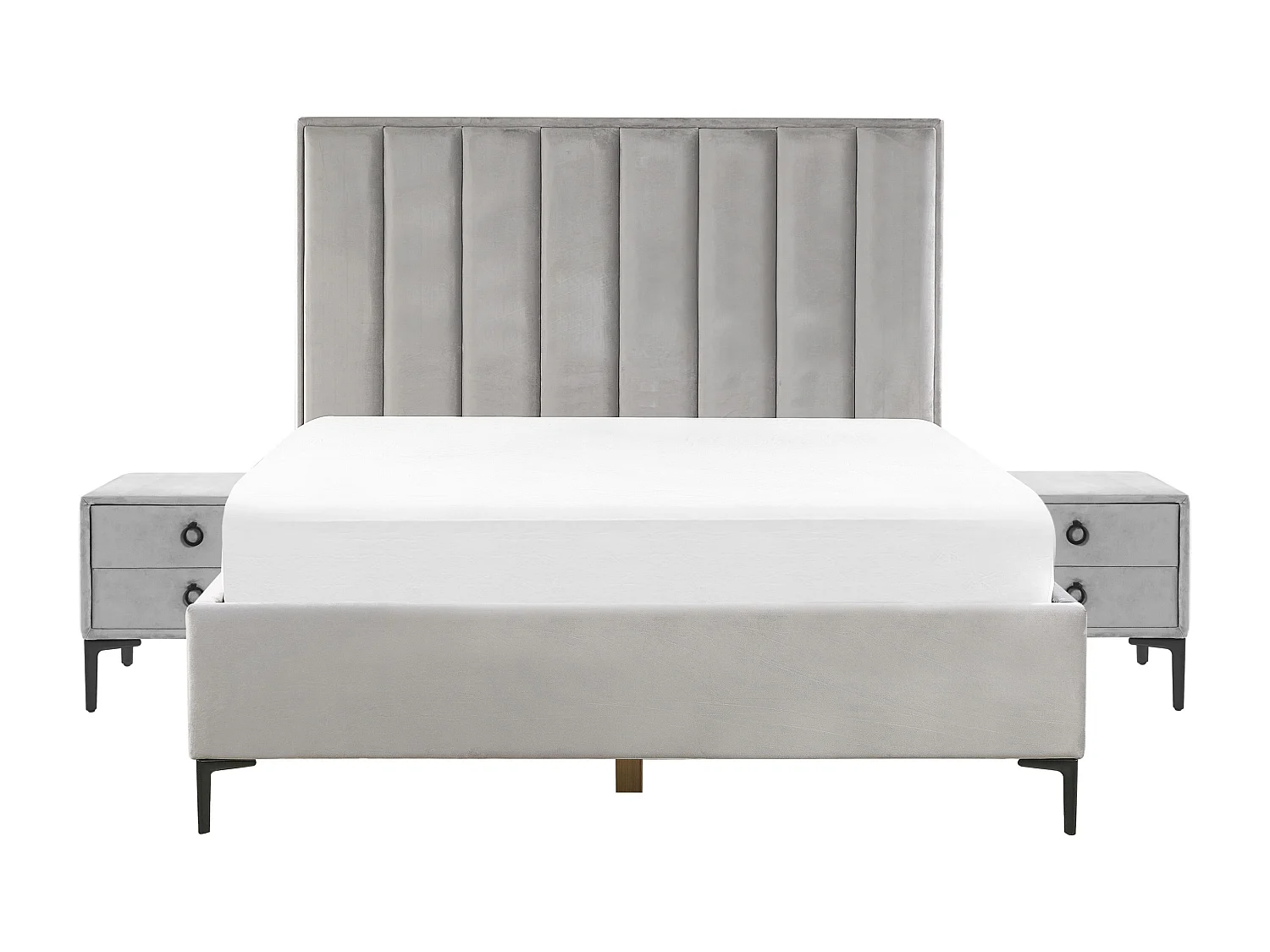 Schlafzimmer Set Bett grau mit Nachttisch Lattenrost 160x200 cm Sezanne