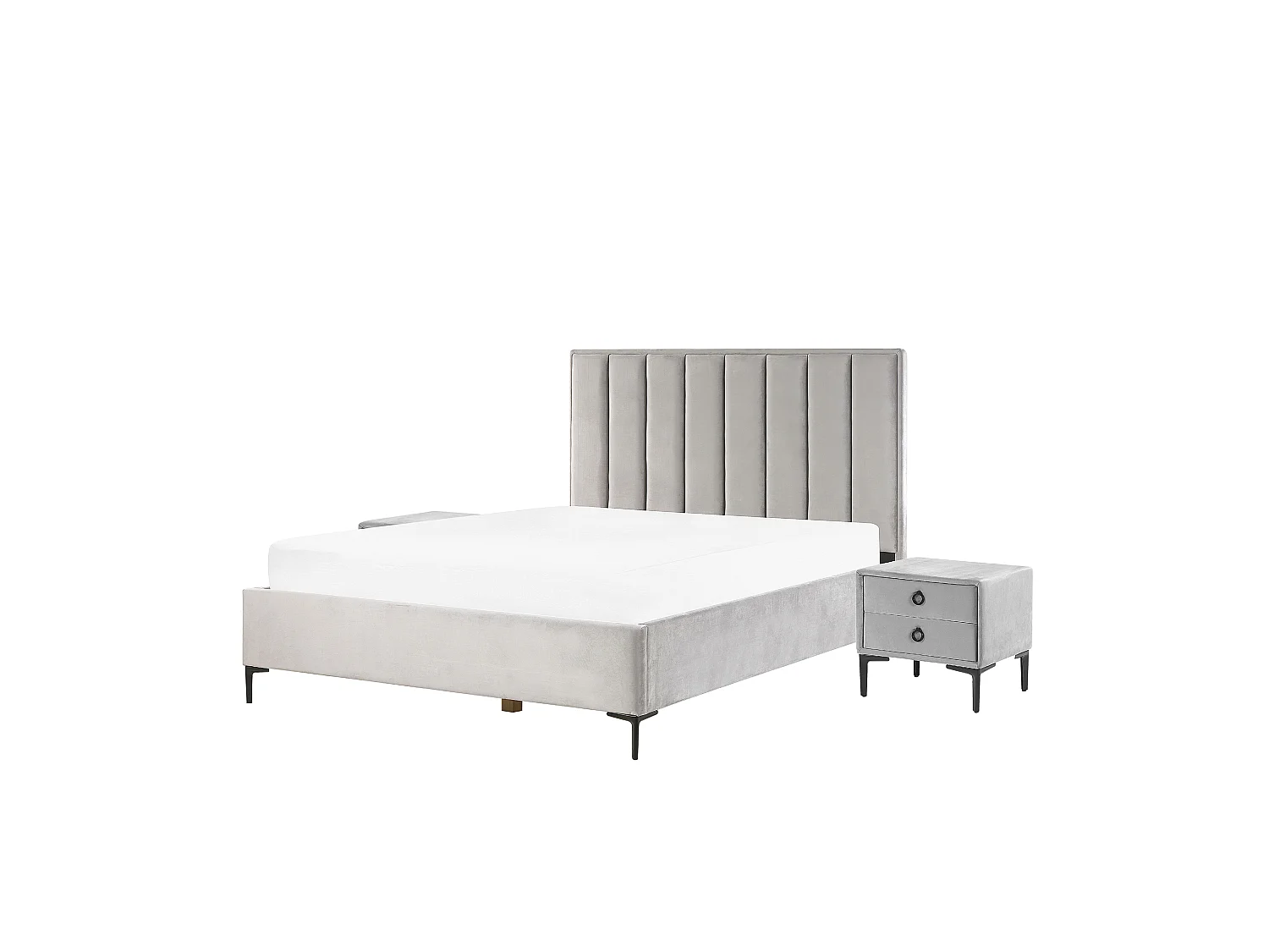 Zestaw do sypialni Welur SEZANNE 160 x 200 cm Jasnoszary