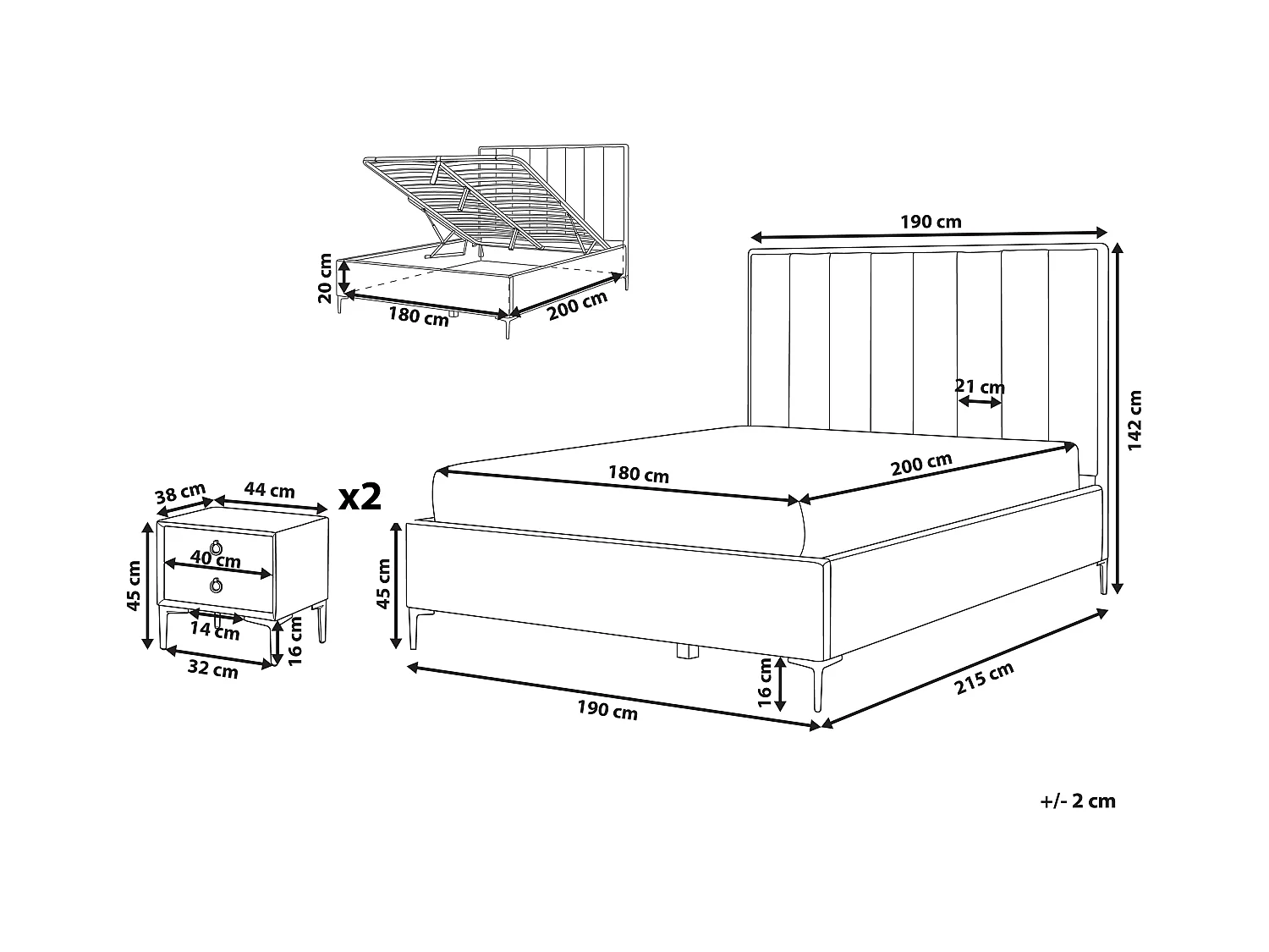 Schlafzimmer Set Bett blau mit Nachttisch Lattenrost 180x200 cm Sezanne