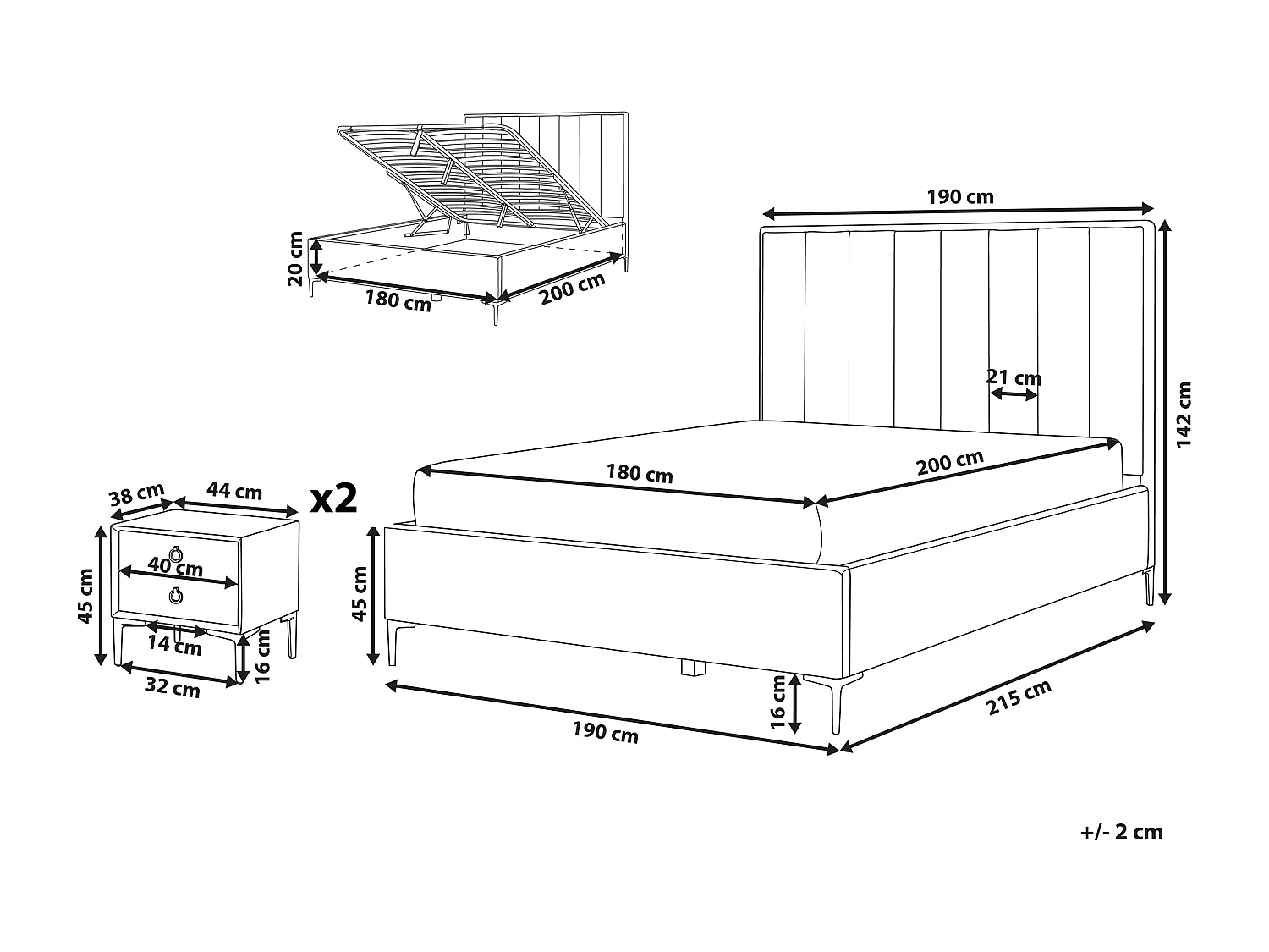 Set da camera da letto Velluto SEZANNE 180 x 200 cm Blu marino