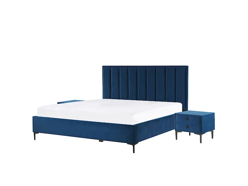 Set da camera da letto Velluto SEZANNE 180 x 200 cm Blu marino