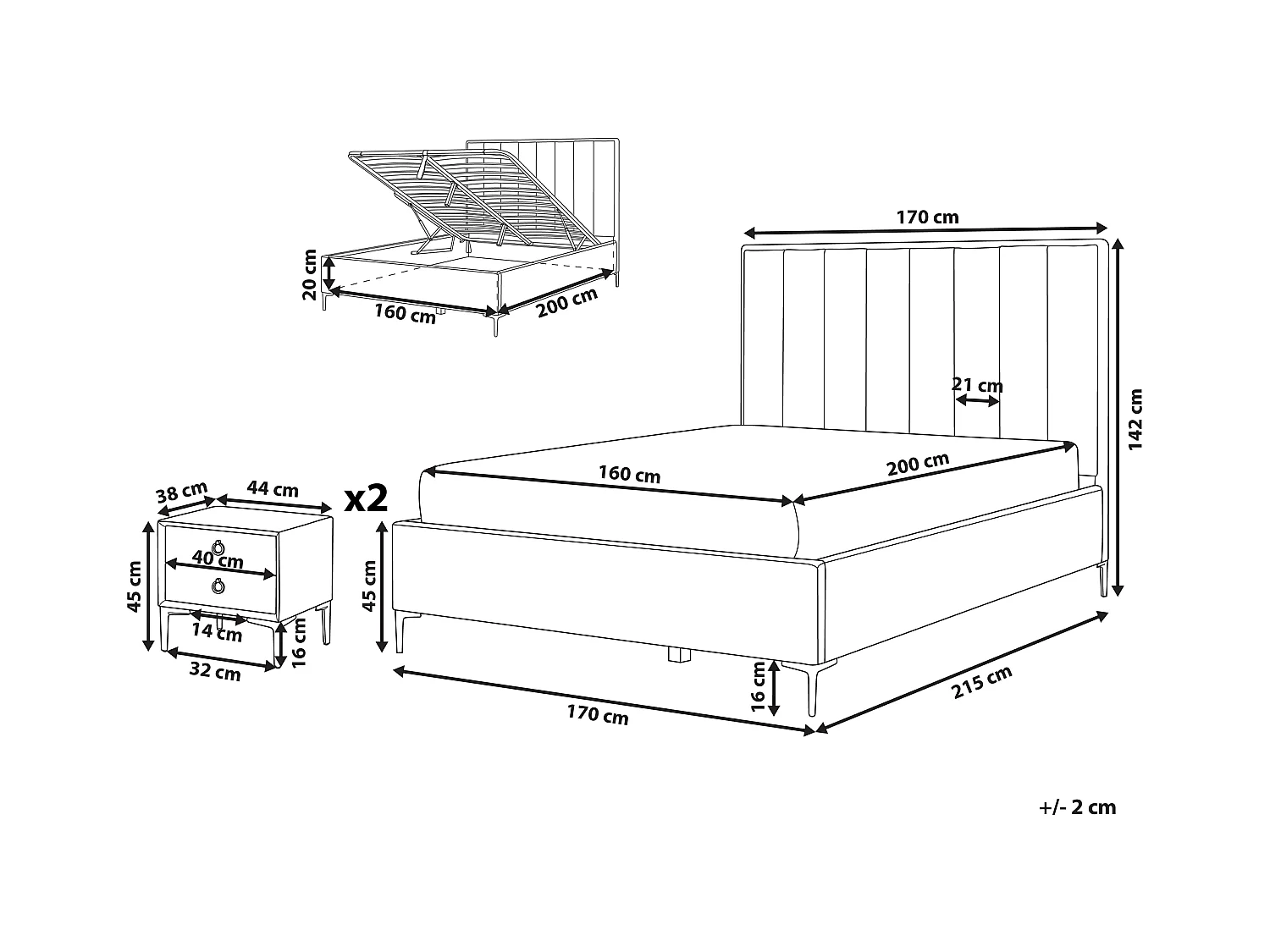 Schlafzimmer Set Bett blau mit Nachttisch Lattenrost 160x200 cm Sezanne