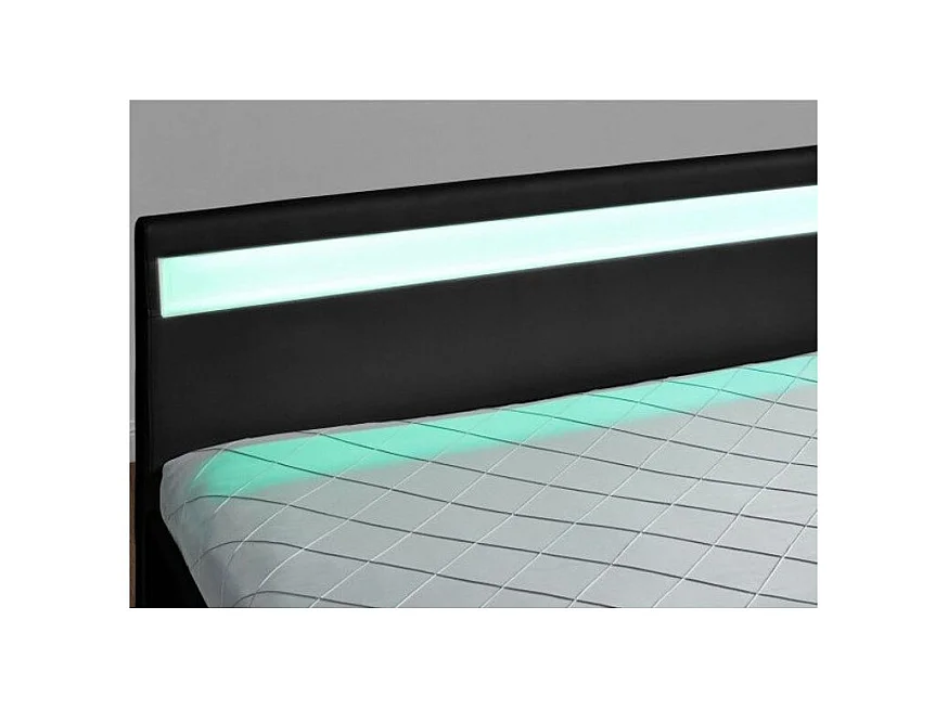Lit à led avec 4 tiroirs simili cuir Denvers-Couleur Noir-160x200