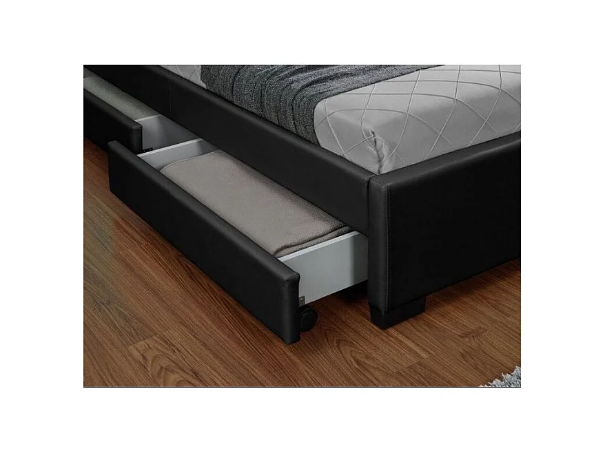 Lit à led avec 4 tiroirs simili cuir Denvers-Couleur Noir-160x200