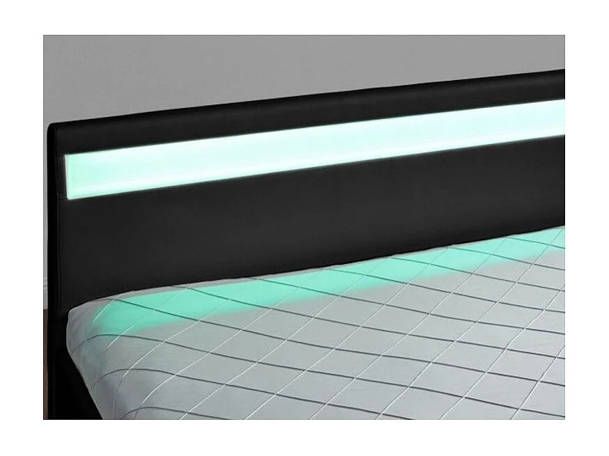 Lit à led avec 4 tiroirs simili cuir Denvers-Couleur Noir-160x200