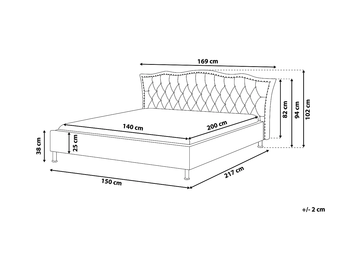 Bed Stof METZ 140 x 200 cm Lichtgrijs