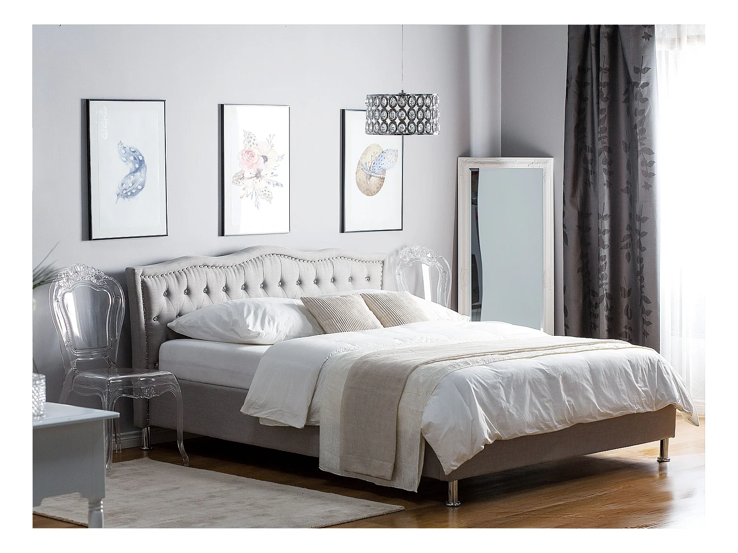 Bed Stof METZ 180 x 200 cm Lichtgrijs