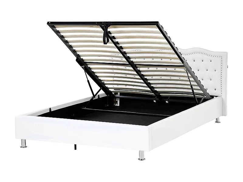 Cama baú Pele sintética METZ 160 x 200 cm Branco