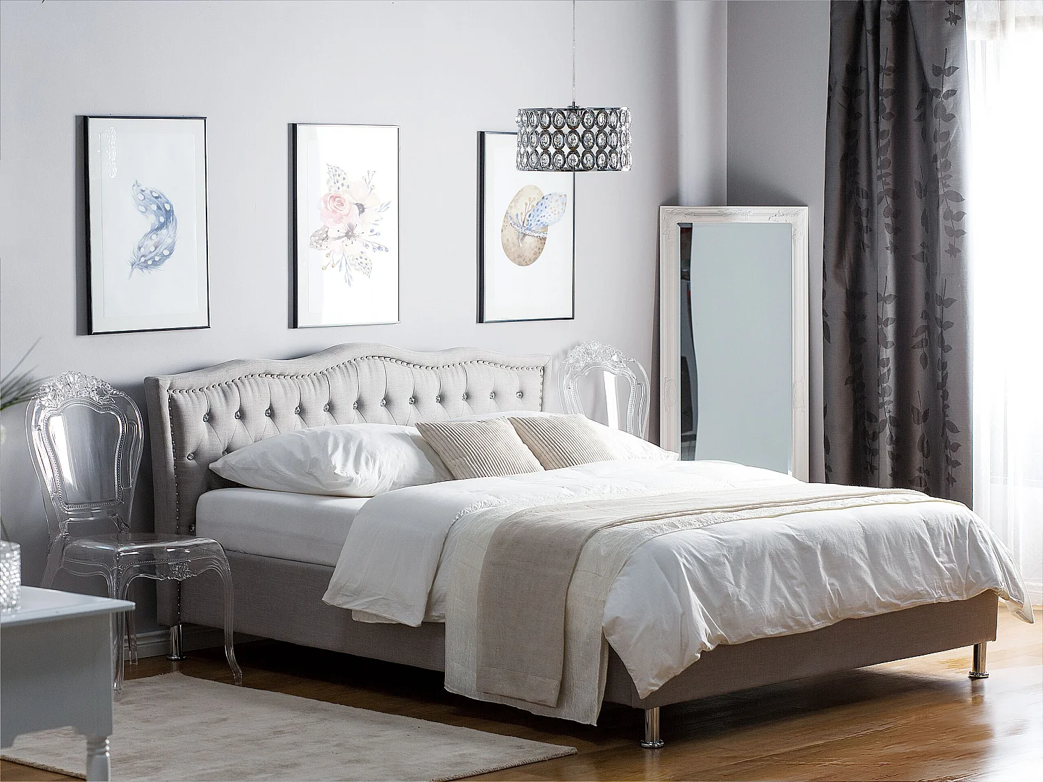 Bed met opbergruimte Stof METZ 180 x 200 cm Lichtgrijs