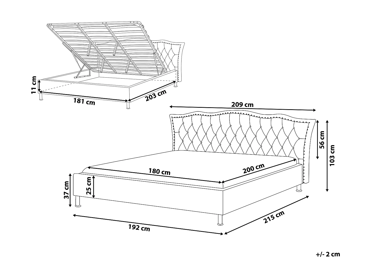 Bed met opbergruimte Stof METZ 180 x 200 cm Lichtgrijs