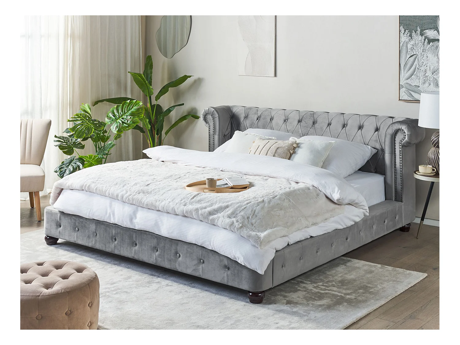 Bed Fluweel CAVAILLON 180 x 200 cm Lichtgrijs