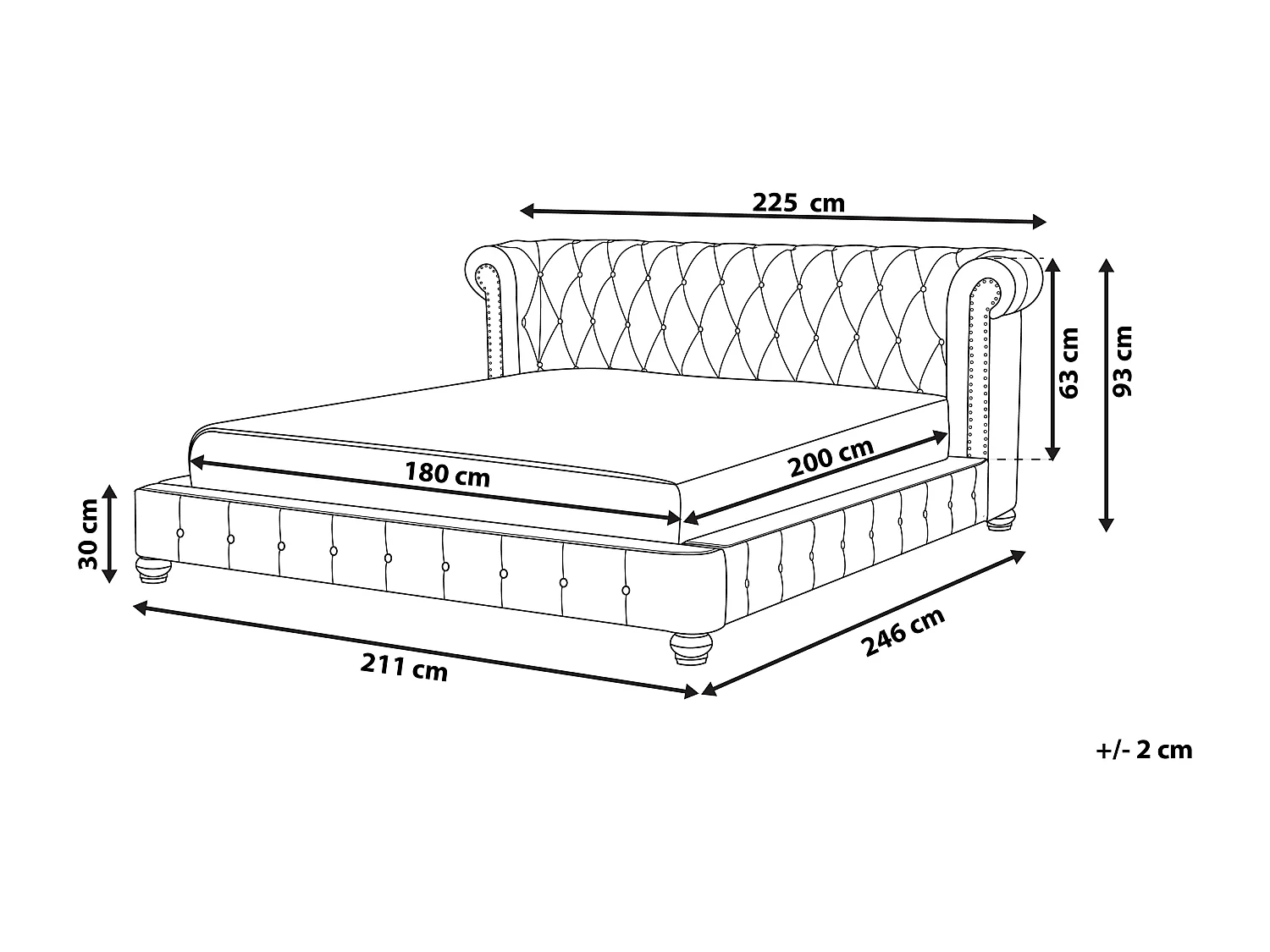 Bed Fluweel CAVAILLON 180 x 200 cm Lichtgrijs