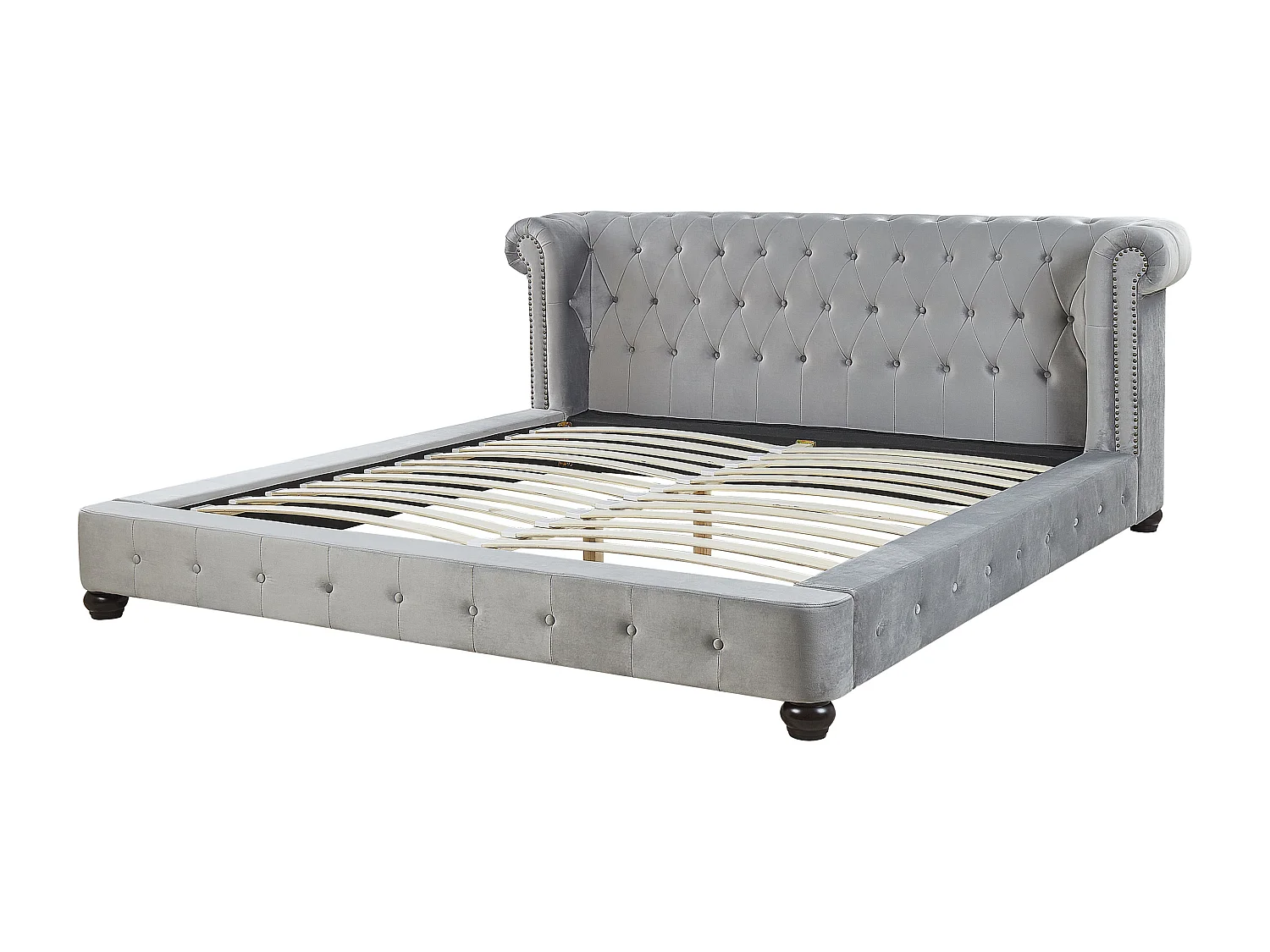 Bett mit Lattenrost Samtstoff CAVAILLON 180 x 200 cm Hellgrau