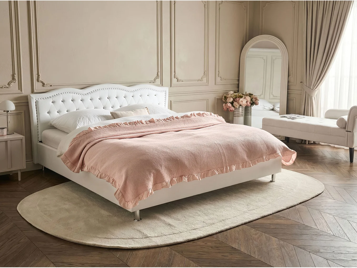 Lit avec sommier Cuir PU METZ 180 x 200 cm Blanc