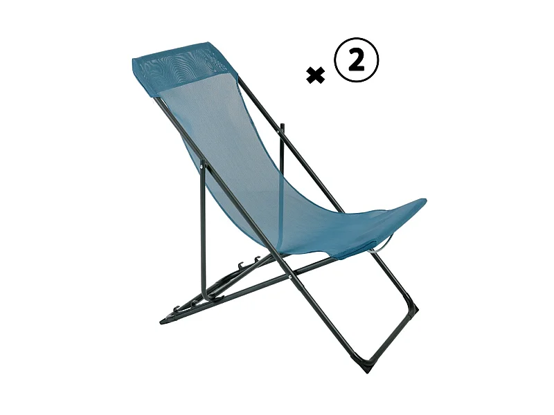 Lot De 2 Chiliennes Texaline Pliante Et Multipositions Bleu Acier