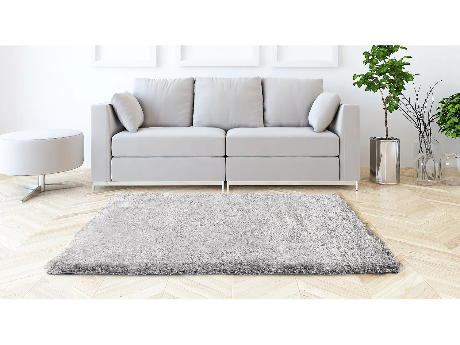 Tapis Uni Gris À Poils Long Shaggy Pour Salon Et Chambre 60x90 Cm