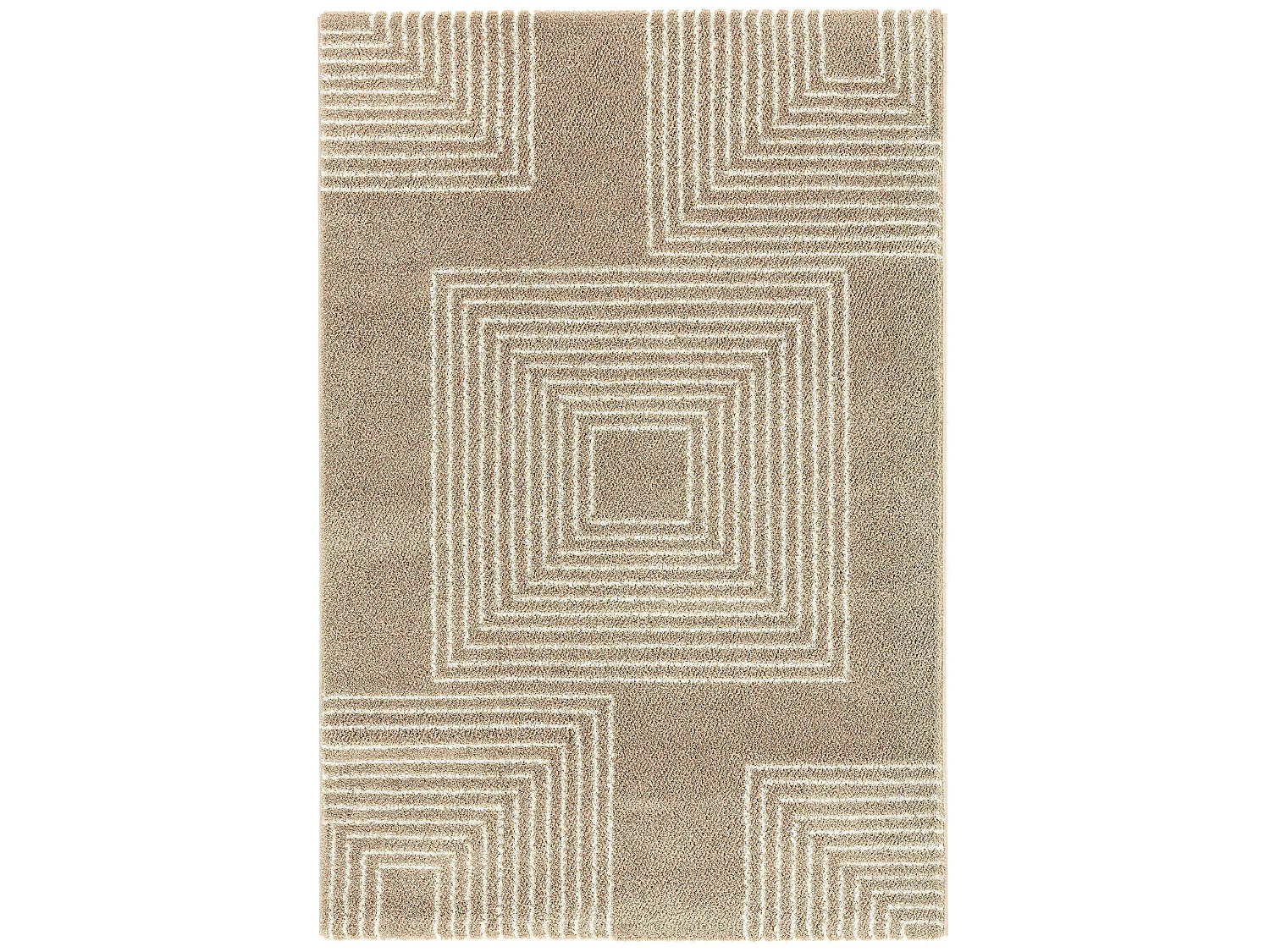 Tapis Salon, Chambre Tropiques Beige Motif Géométrique À Poils Long Pilou 150x200 Cm
